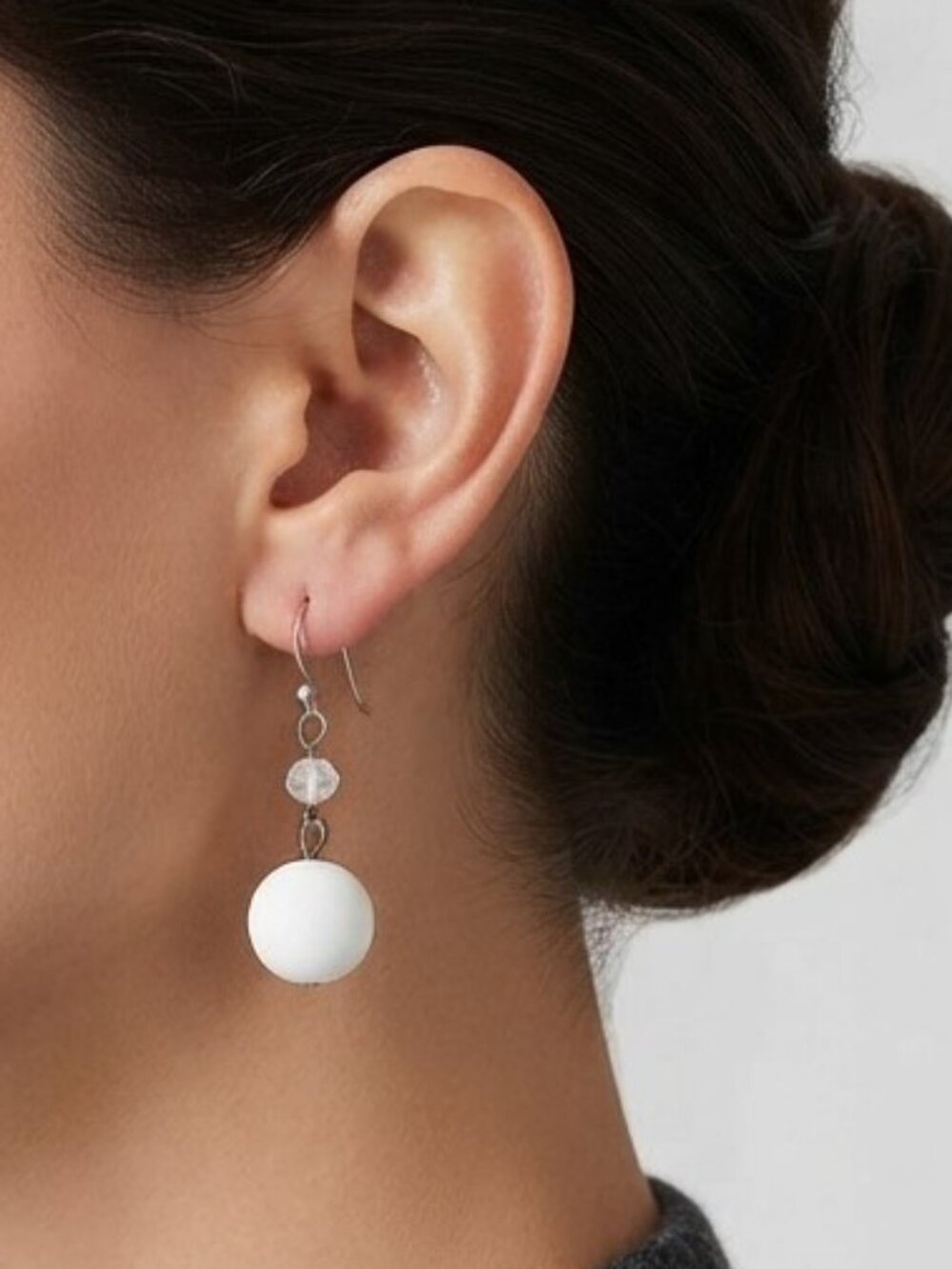 Double White Ball Drop Earrings